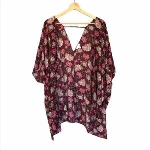 C. Wonder Red Floral Boho Short Sleeve Kimono Duster S